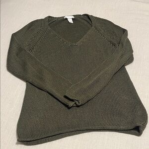 H&M Dark Green V-Neck Sweater